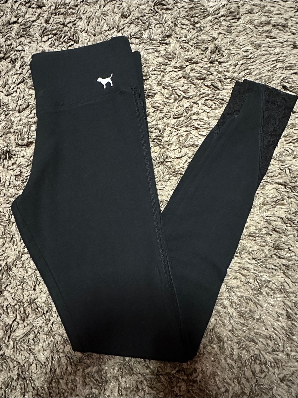 PINK Victoria's Secret Black Leggings with Floral Logo